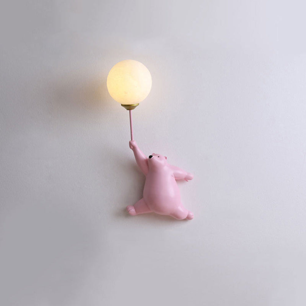 Wandlamp Kinderkamer met Beerfiguur en Ronde Glazen Bol