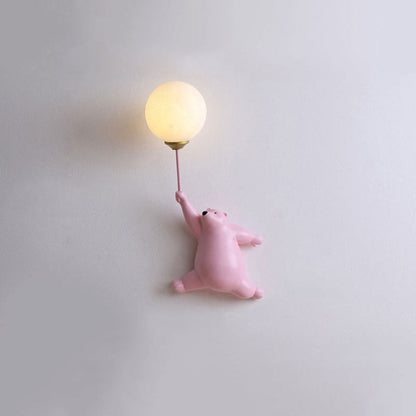 Wandlamp Kinderkamer met Beerfiguur en Ronde Glazen Bol
