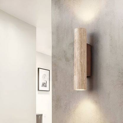 Wandlamp Minimalist met Cilindervorm en Travertine Steen voor Boven en Onder Lichteffect