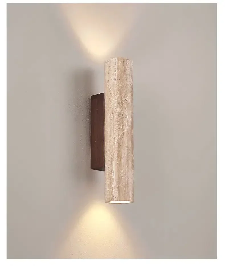 Wandlamp Minimalist met Cilindervorm en Travertine Steen voor Boven en Onder Lichteffect