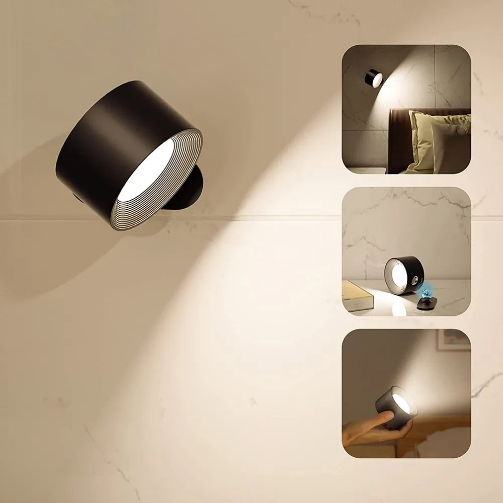 Wandlamp Minimalistisch Draadloos met 360° Draaibare Kop en USB Oplaadbaar