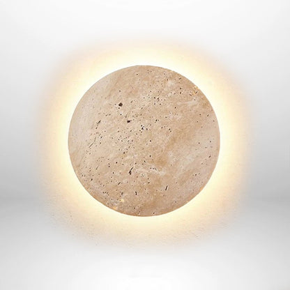 Wandlamp Minimalistisch met Indirecte Verlichting en Ronde Travertijn Schijf