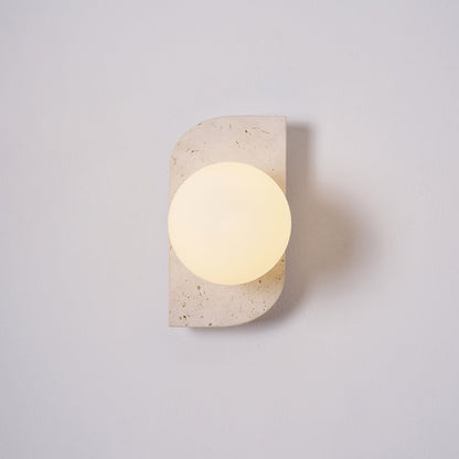 Wandlamp Modern Boho met Travertine Achterplaat en Glazen Bollen ##POS:12##