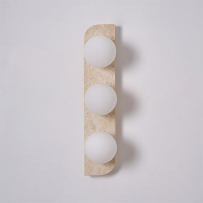 Wandlamp Modern Boho met Travertine Achterplaat en Glazen Bollen