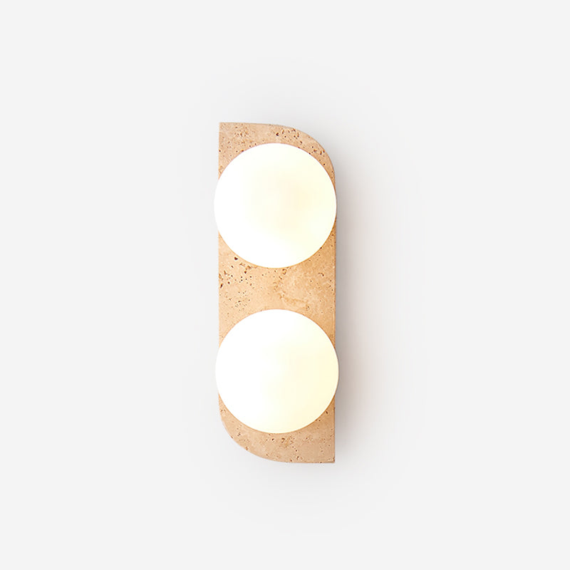 Wandlamp Modern Boho met Travertine Achterplaat en Glazen Bollen