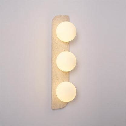 Wandlamp Modern Boho met Travertine Achterplaat en Glazen Bollen