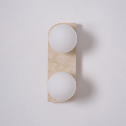 Wandlamp Modern Boho met Travertine Achterplaat en Glazen Bollen ##POS:22##