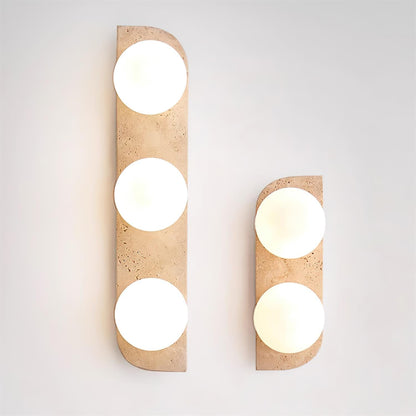 Wandlamp Modern Boho met Travertine Achterplaat en Glazen Bollen