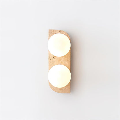 Wandlamp Modern Boho met Travertine Achterplaat en Glazen Bollen