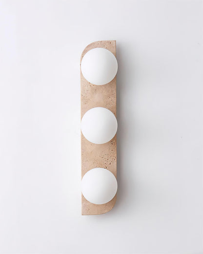 Wandlamp Modern Boho met Travertine Achterplaat en Glazen Bollen