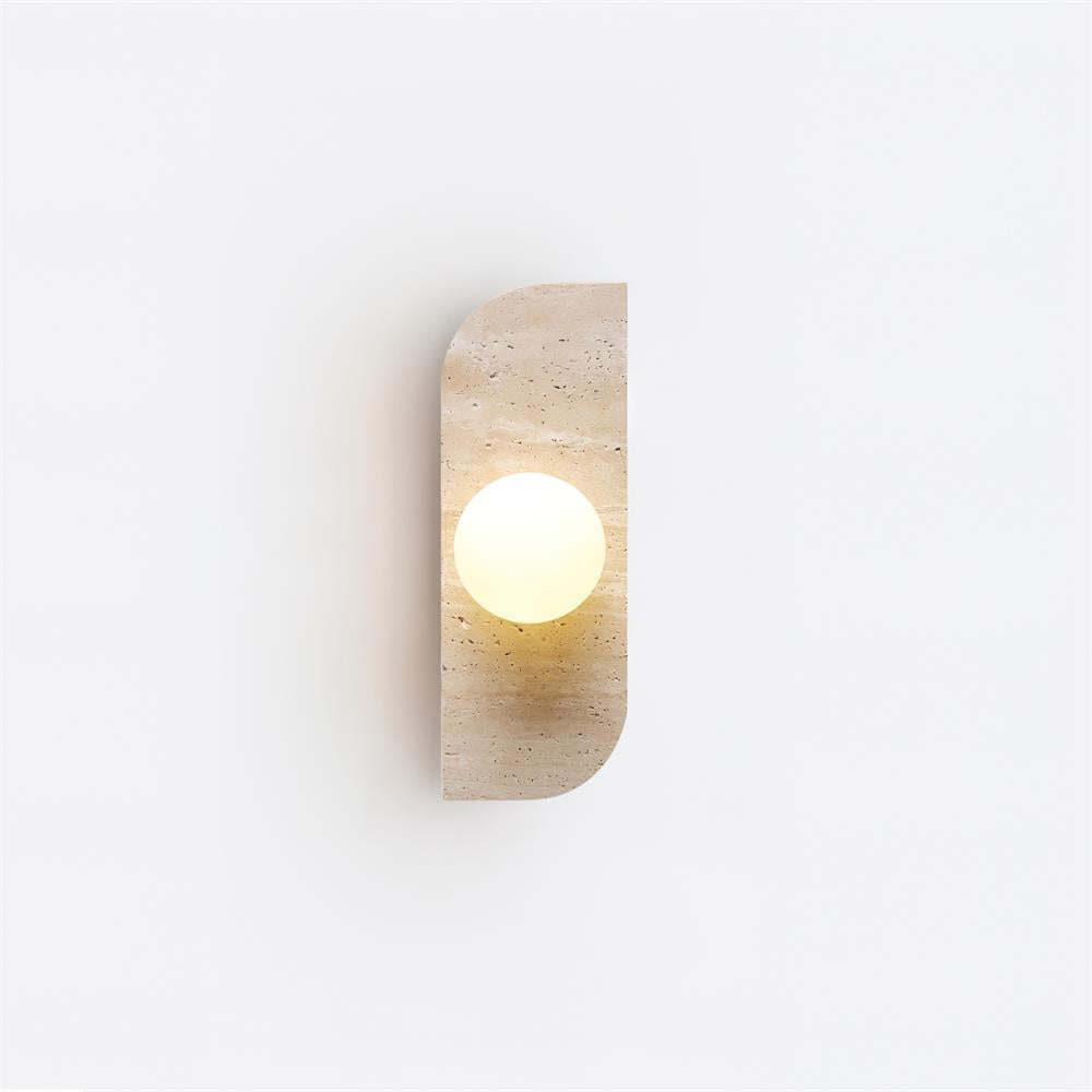 Wandlamp Modern Boho met Travertine Achterplaat en Glazen Bollen