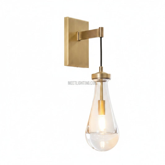 Wandlamp Modern met Druppelvormige Glazen Kap en Messing Fitting