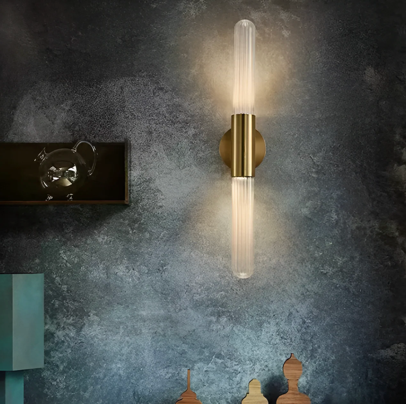 Wandlamp Modern met Geribbeld Glas en Dubbele Cilinder