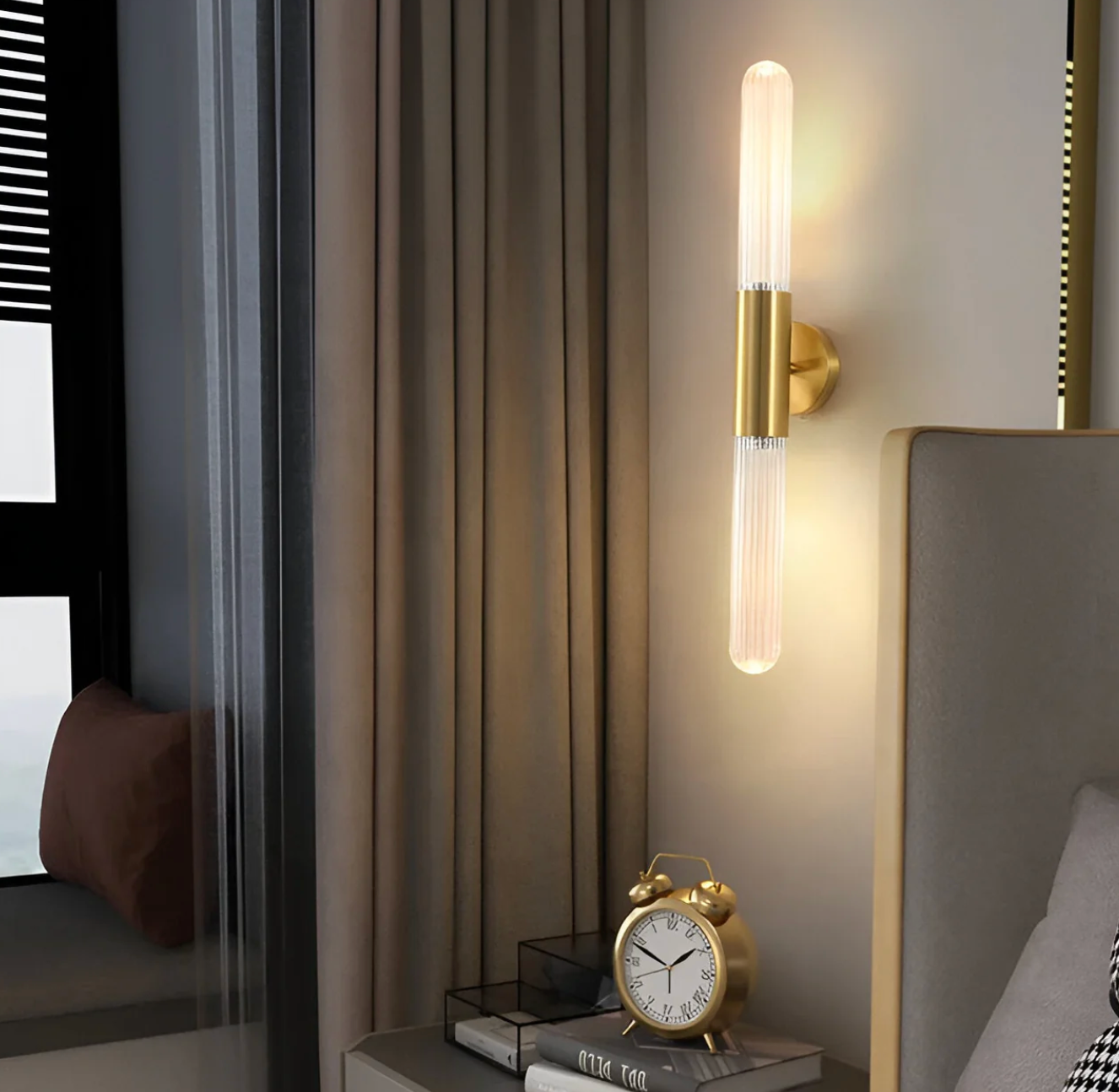 Wandlamp Modern met Geribbeld Glas en Dubbele Cilinder