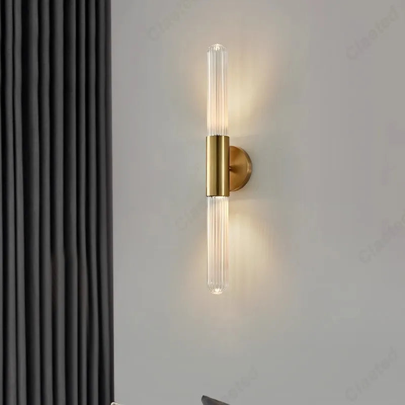 Wandlamp Modern met Geribbeld Glas en Dubbele Cilinder