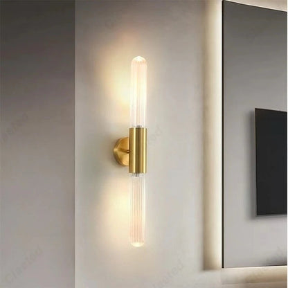 Wandlamp Modern met Geribbeld Glas en Dubbele Cilinder