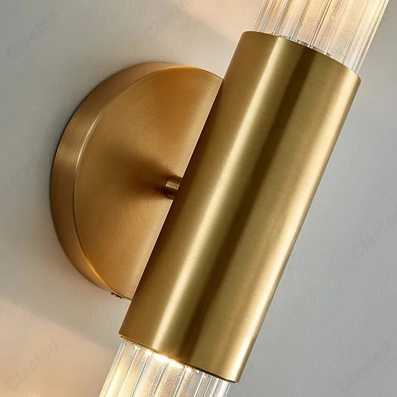 Wandlamp Modern met Geribbeld Glas en Dubbele Cilinder
