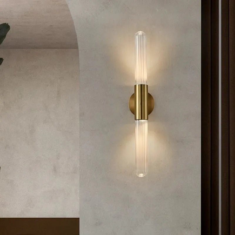 Wandlamp Modern met Geribbeld Glas en Dubbele Cilinder
