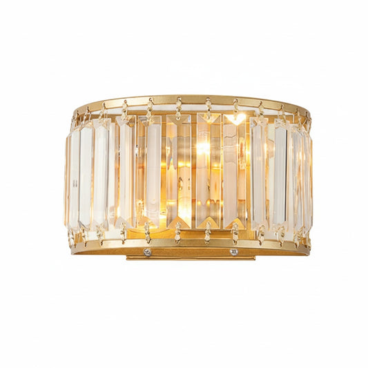 Wandlamp Modern met Kristallen Trommelkap en Gouden Frame