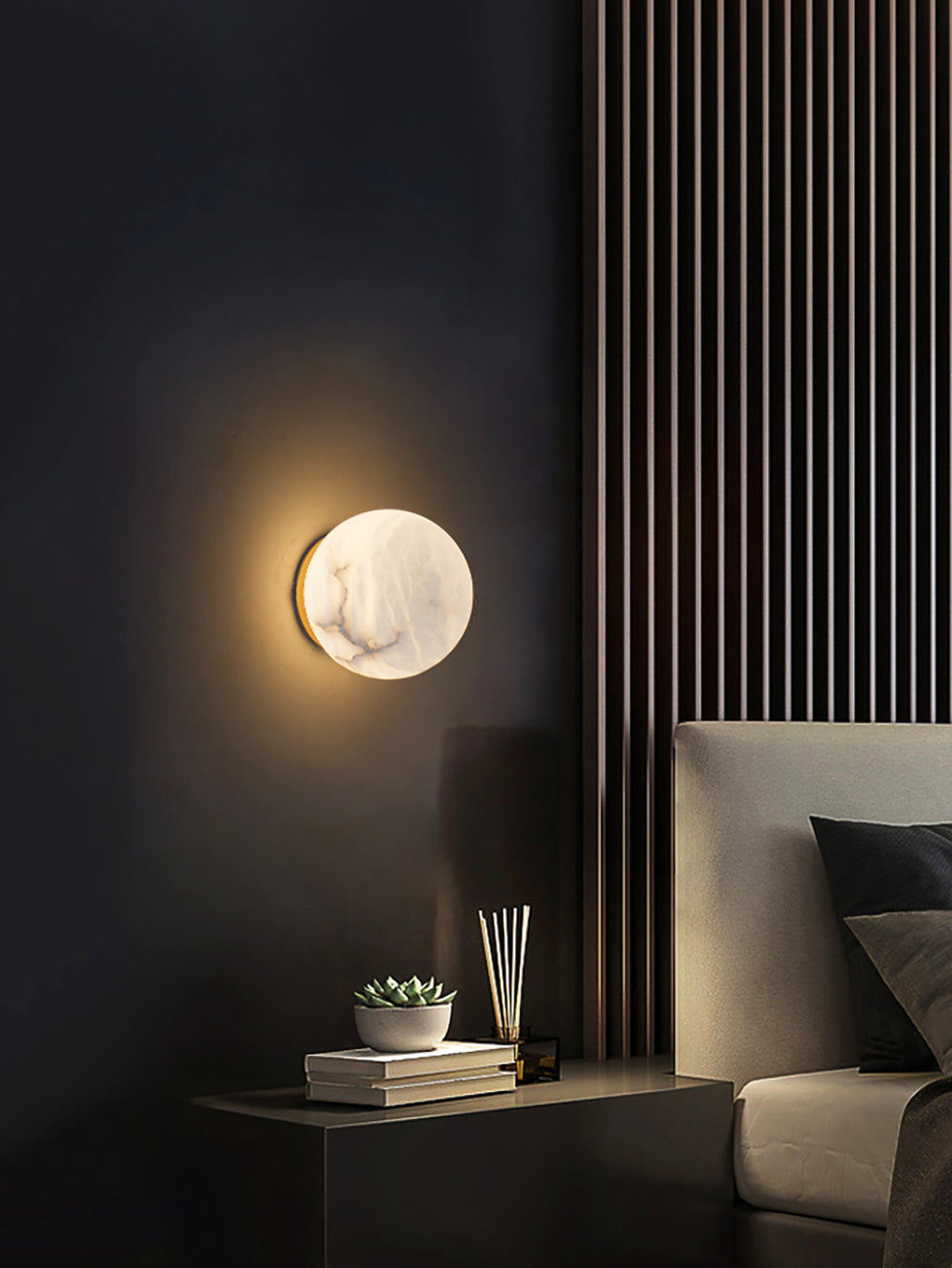 Wandlamp Modern met Ronde Marmerlook Kap en Geïntegreerde LED