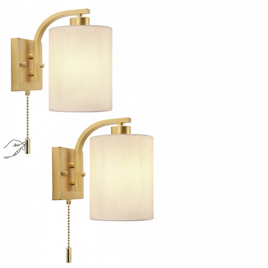 Wandlamp Modern met Treklijnschakelaar en Stoffen Kap Set van 2