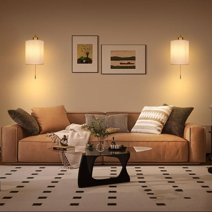 Wandlamp Modern met Treklijnschakelaar en Stoffen Kap Set van 2