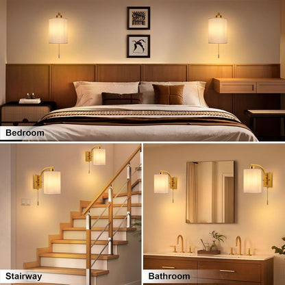 Wandlamp Modern met Treklijnschakelaar en Stoffen Kap Set van 2