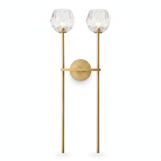 Wandlamp Modern met Twee Kristallen Bollen en Messing Armen ##POS:1##