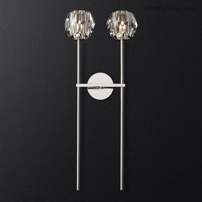 Wandlamp Modern met Twee Kristallen Bollen en Messing Armen