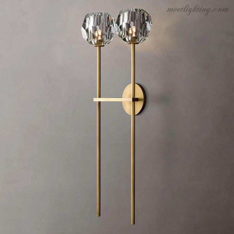 Wandlamp Modern met Twee Kristallen Bollen en Messing Armen ##POS:12##