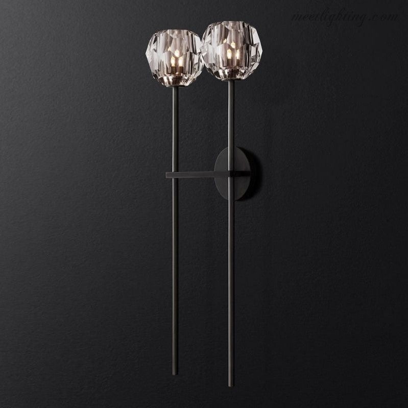 Wandlamp Modern met Twee Kristallen Bollen en Messing Armen