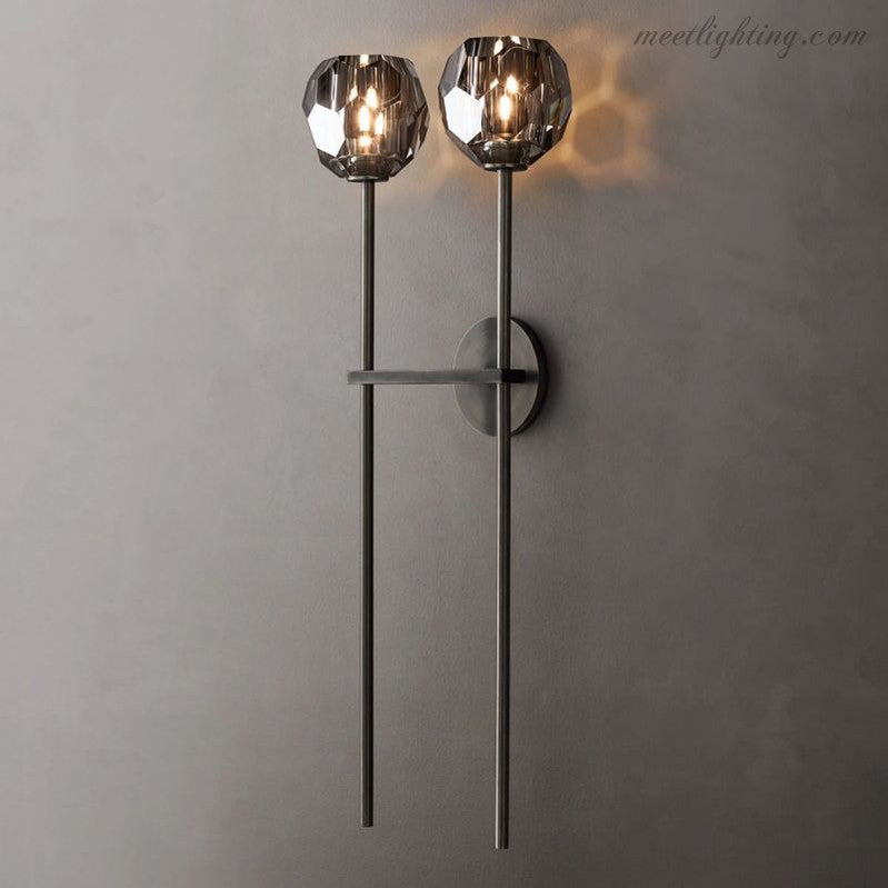 Wandlamp Modern met Twee Kristallen Bollen en Messing Armen