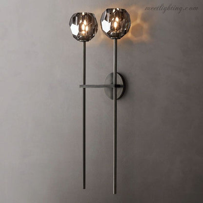 Wandlamp Modern met Twee Kristallen Bollen en Messing Armen