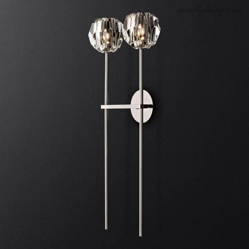 Wandlamp Modern met Twee Kristallen Bollen en Messing Armen ##POS:15##