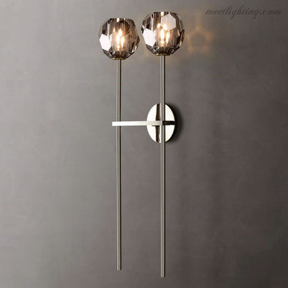 Wandlamp Modern met Twee Kristallen Bollen en Messing Armen