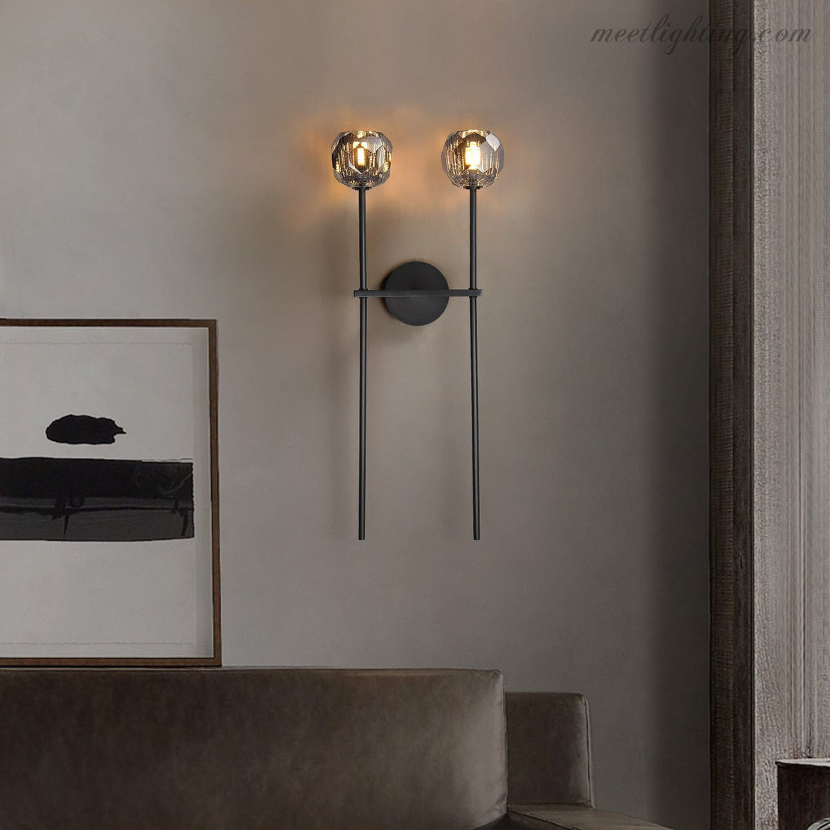 Wandlamp Modern met Twee Kristallen Bollen en Messing Armen