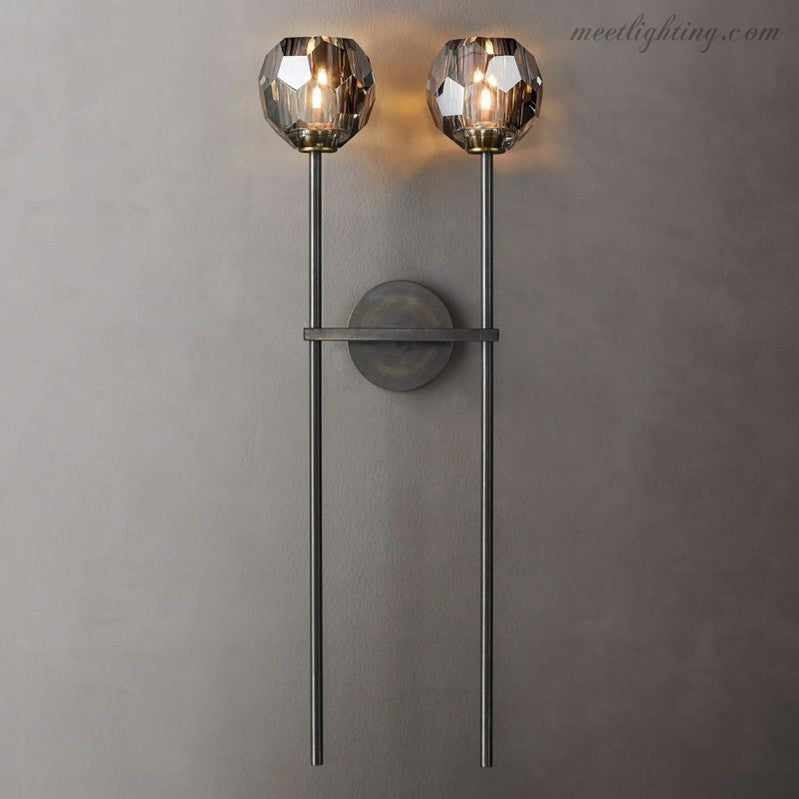 Wandlamp Modern met Twee Kristallen Bollen en Messing Armen ##POS:7##