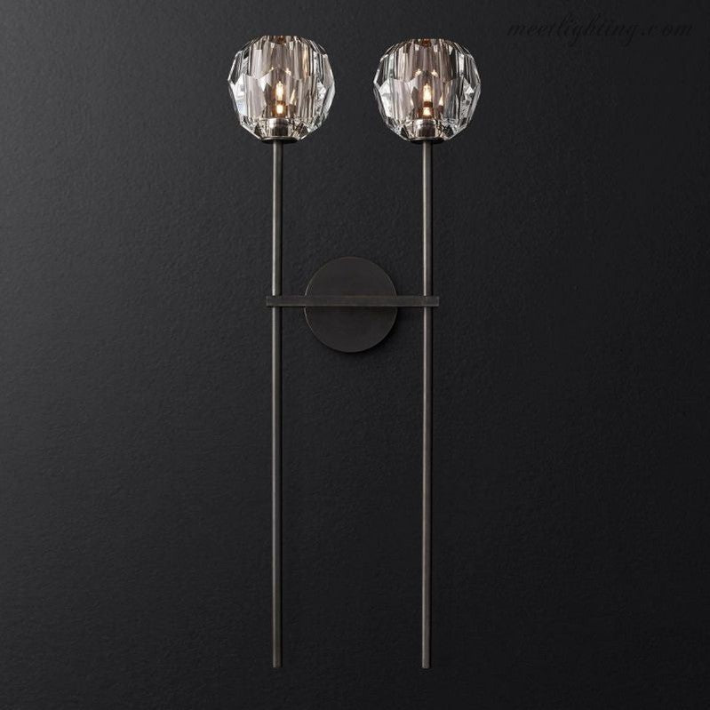 Wandlamp Modern met Twee Kristallen Bollen en Messing Armen ##POS:9##