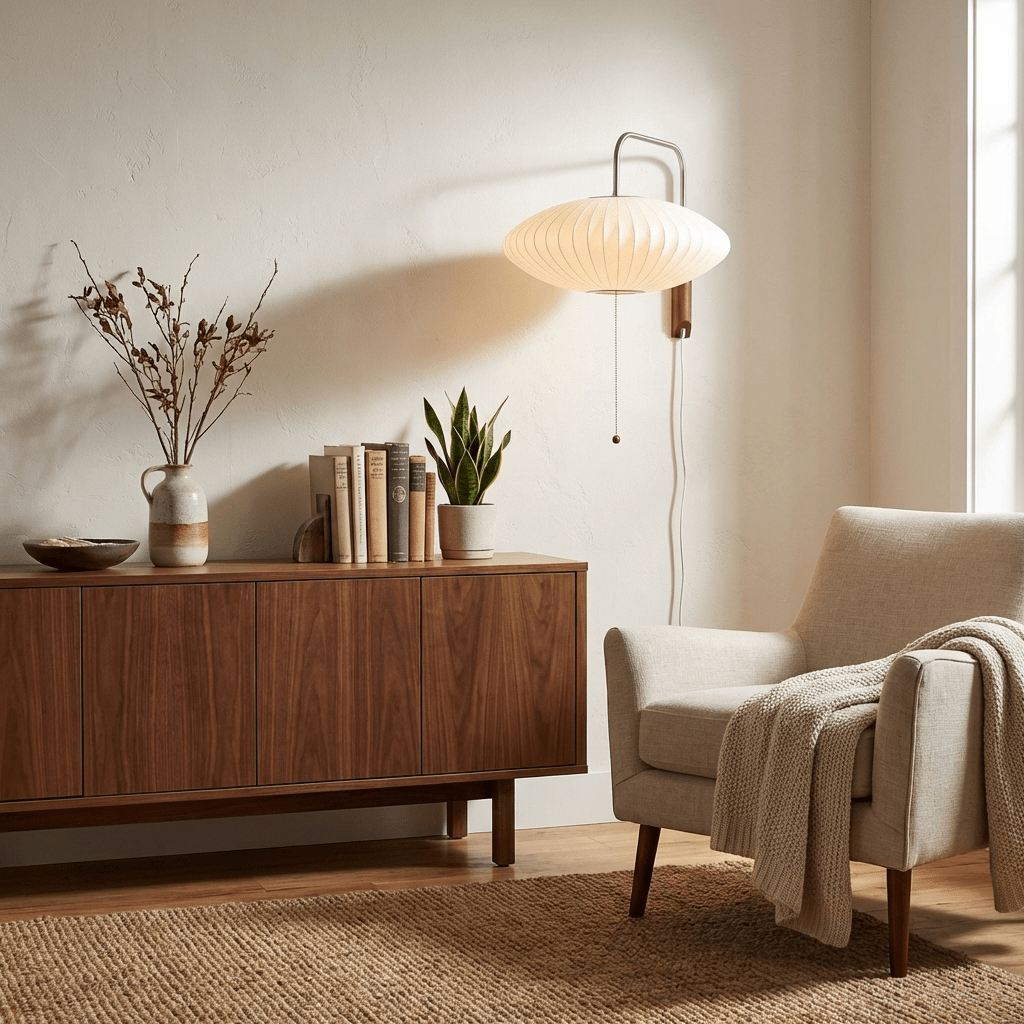 Wandlamp Retro met Draaibare Arm en Trekkoord Schakelaar