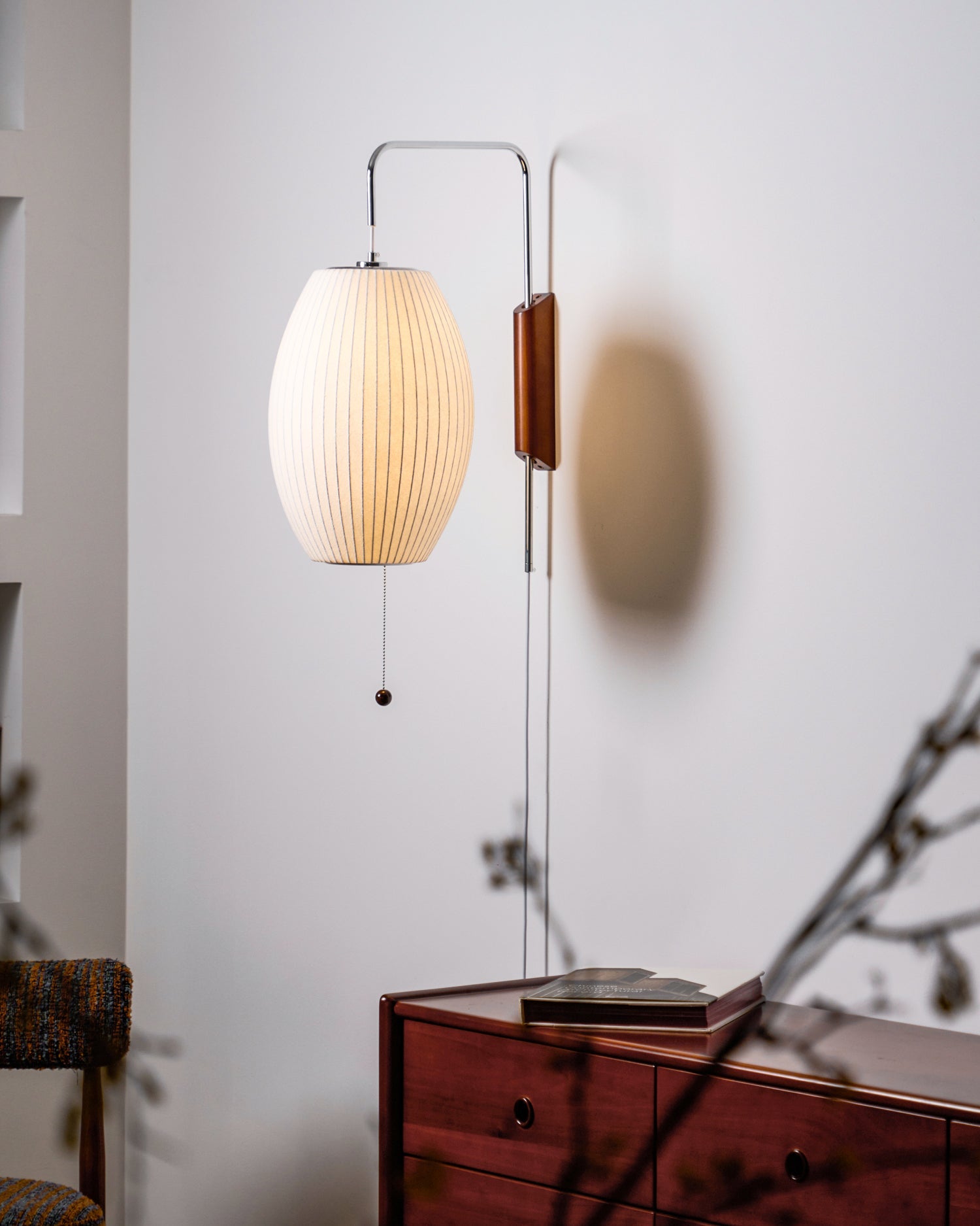 Wandlamp Retro met Draaibare Arm en Trekkoord Schakelaar