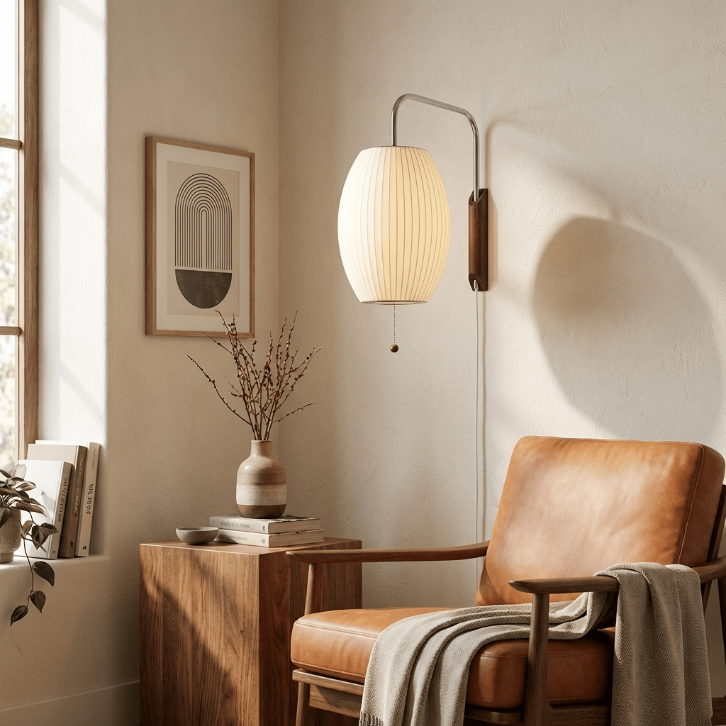 Wandlamp Retro met Draaibare Arm en Trekkoord Schakelaar