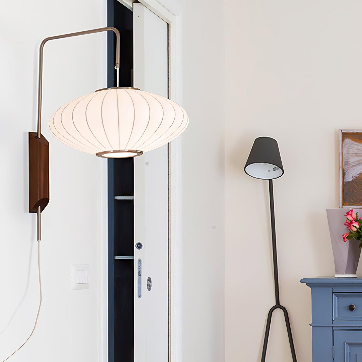 Wandlamp Retro met Draaibare Arm en Trekkoord Schakelaar