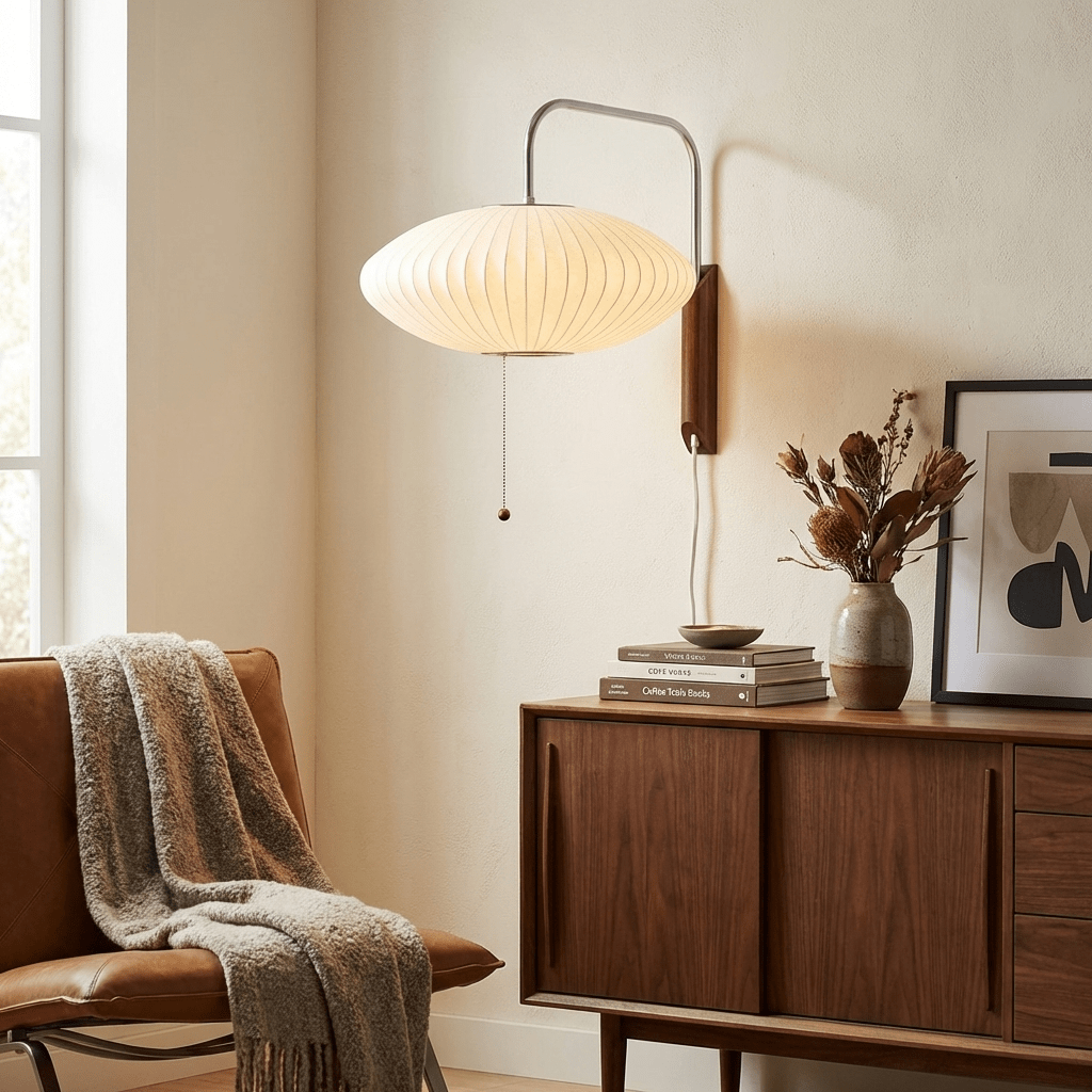 Wandlamp Retro met Draaibare Arm en Trekkoord Schakelaar