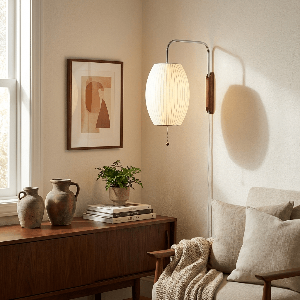 Wandlamp Retro met Draaibare Arm en Trekkoord Schakelaar