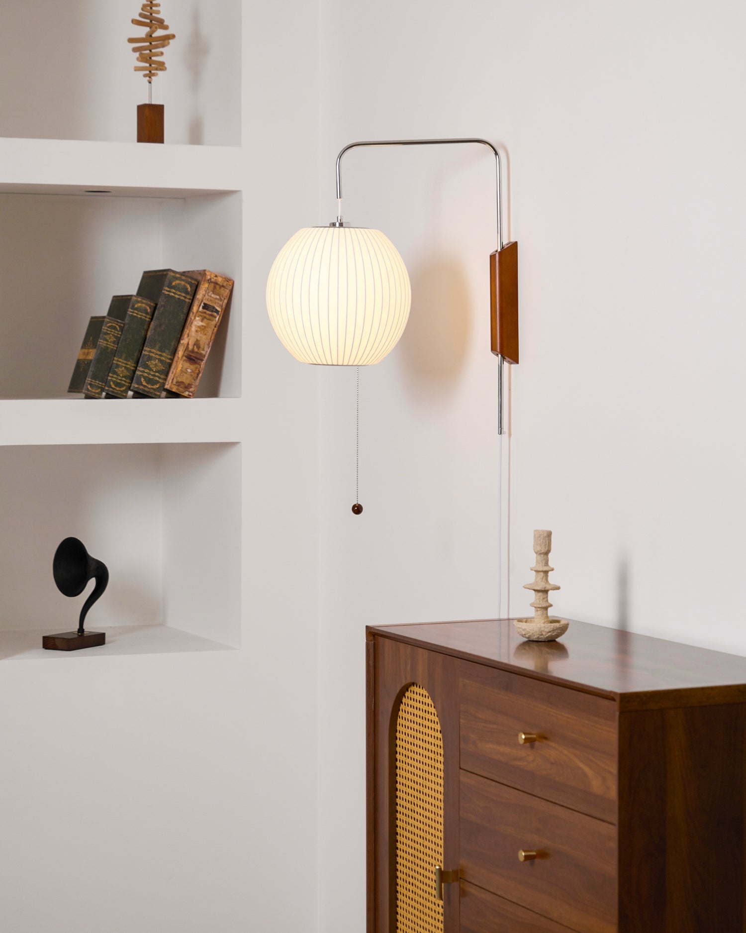 Wandlamp Retro met Draaibare Arm en Trekkoord Schakelaar