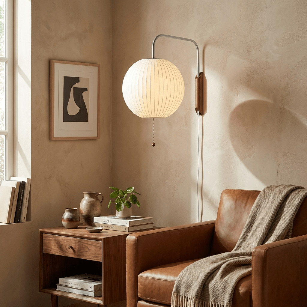 Wandlamp Retro met Draaibare Arm en Trekkoord Schakelaar