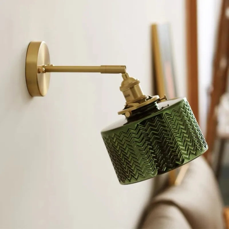 Wandlamp Retro met Draaibare Kap en Gestructureerde Glazen Kap