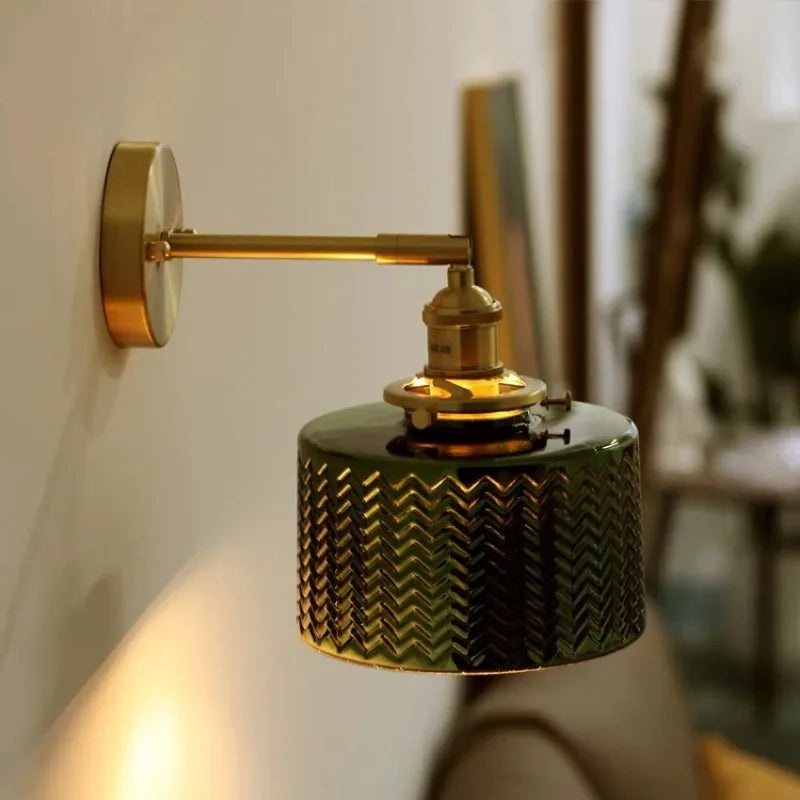 Wandlamp Retro met Draaibare Kap en Gestructureerde Glazen Kap