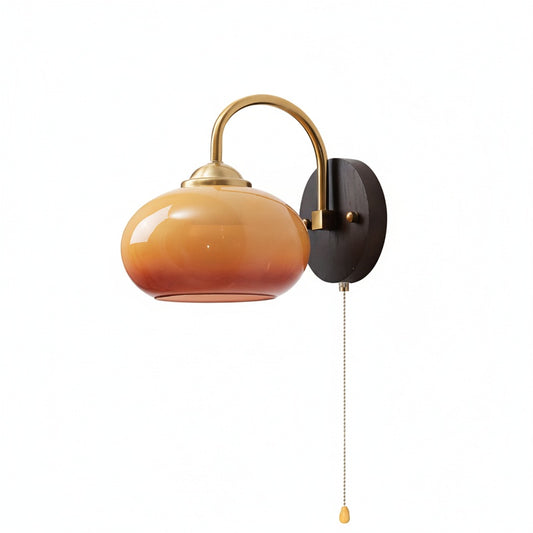 Wandlamp Retro met Gebogen Arm en Glazen Bolkap