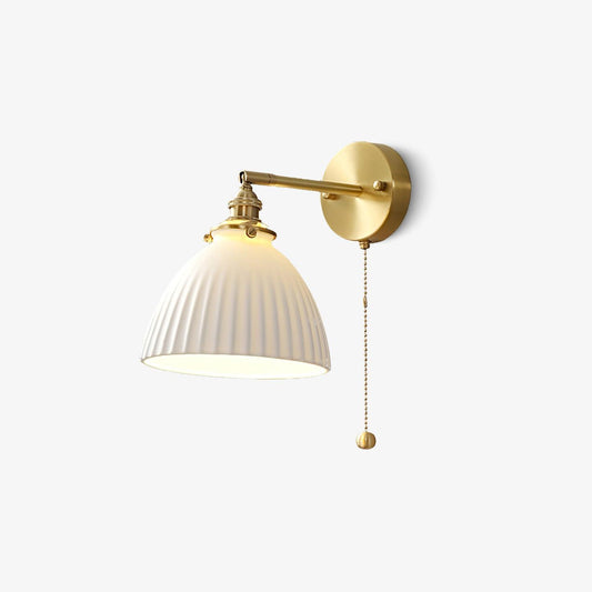 Wandlamp Retro met Geribbelde Keramieken Kap en Trekkoord